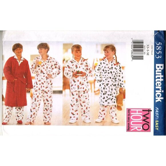 Butterick 5853 Boys and Girls XS to M Pajamas and Robe Uncut Sewing Pattern - Picture 1 of 2